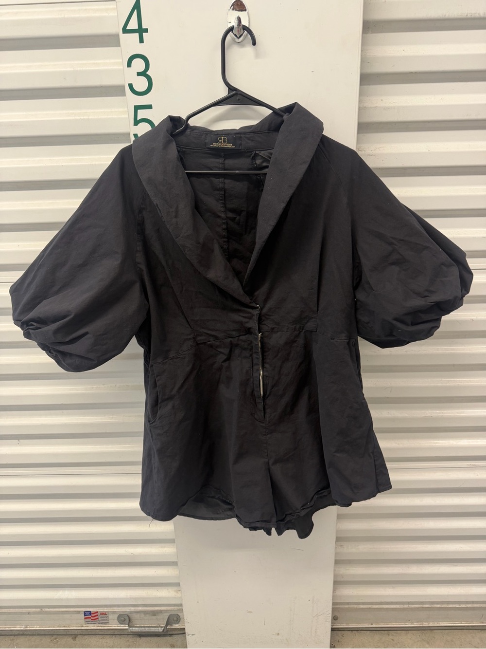 Rhythm. Black Puff-Sleeve Romper with Shawl Collar
